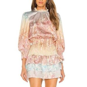 Amanda Uprichard XS Madalyn Mini Dress REVOLVE Ruffle Skirt Pastel Floral $238